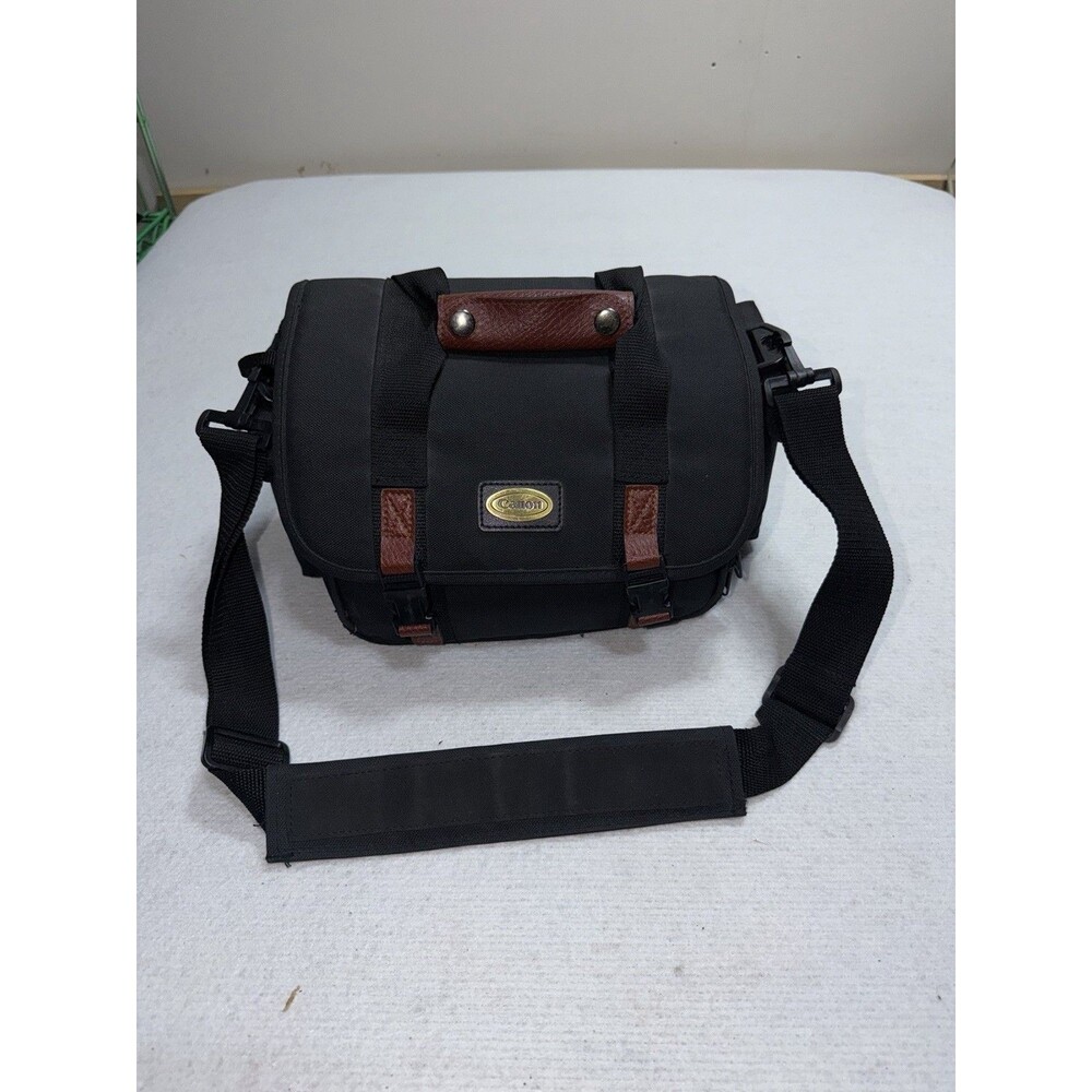 Vintage Canon Black Camera Bag Padded Shoulder Strap Leather Accents